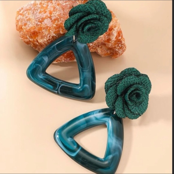 Art Deco Marbled & Floral Statement Drop Earrings NWT - Picture 1 of 6